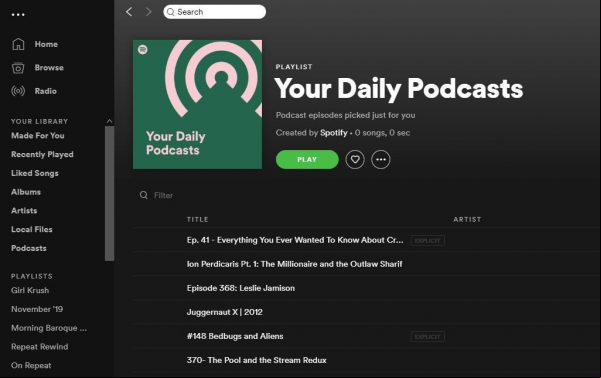 Spotify te dará recomendaciones de podcast en una lista de reproducción diaria